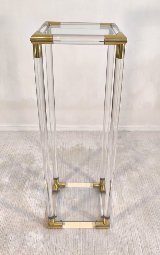 😍✨ Excepcional soporte de columna de Charles Hollis Jones en Lucite y latón, década de 1970 ✨😍