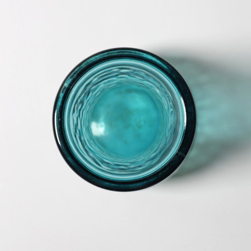 Turquoise Stylish Glass Flower Vase / Bibi Teal Hammered Textured Glass Vase / Italy / 1980s
