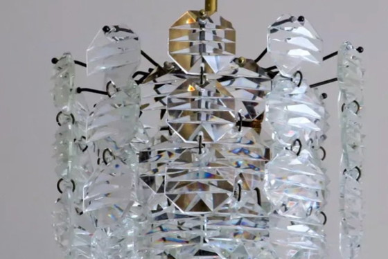 Image 1 of Kinkeldey messing en gefacetteerd glazen kroonluchter met 3 niveaus, 1960