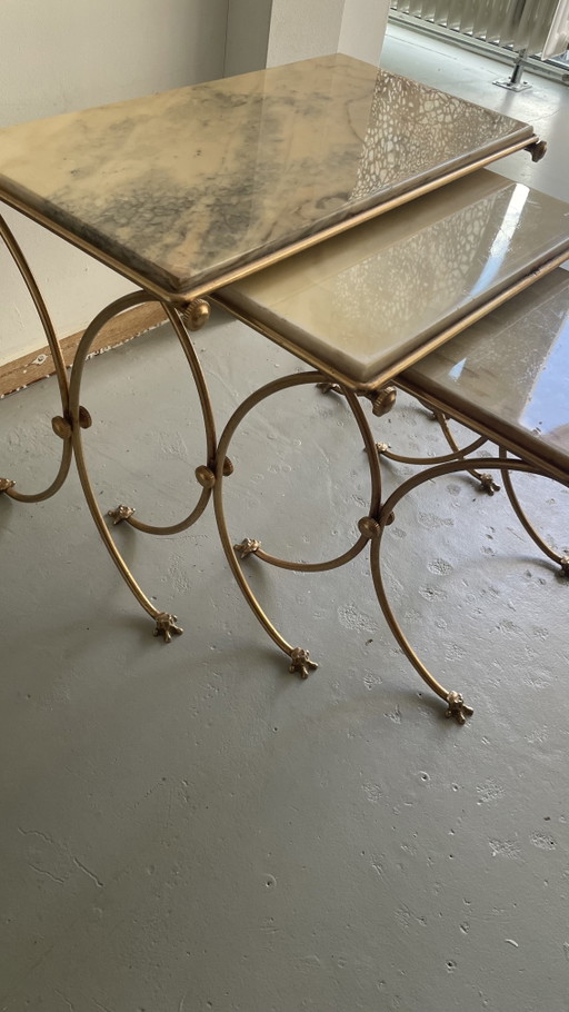 Set van 3 marmeren bijzettafels – Goud – Marble, Metal (photo 2 of 5)