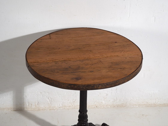 Antique round garden table (c.1920) #16, Cast Iron, Wood, Black, Rustic (photo 37 of 40)