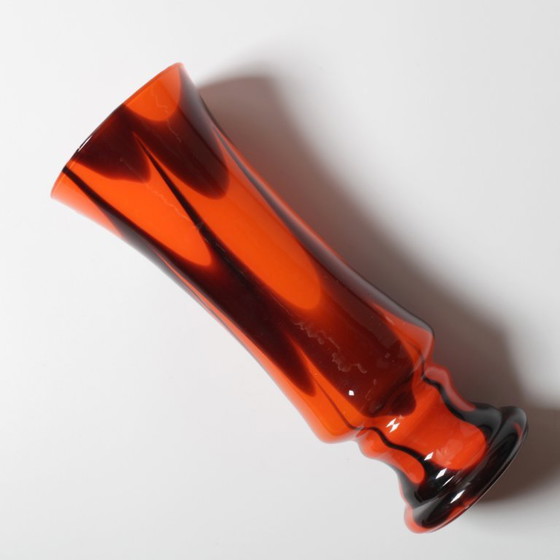 Image 1 of Zeldzame vintage vaas van Murano-glas in twee kleuren (oranje en bruin) uit het midden van de 20e eeuw / Italië / jaren 70