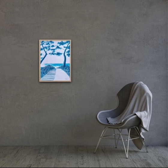 Image 1 of Blauwe Oost-Indische inkt op 300g fabriano papier.  Formaat 40x30cm.