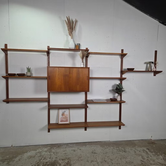 Vintage 60s Danish Teak Modular Wall System Mid Century, Wall cabinet, Wood, Brown, Mid Century Modern (photo 5 of 24)