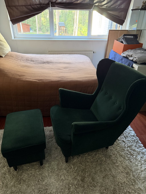 IKEA Strandmon fauteuil en voetenbank 