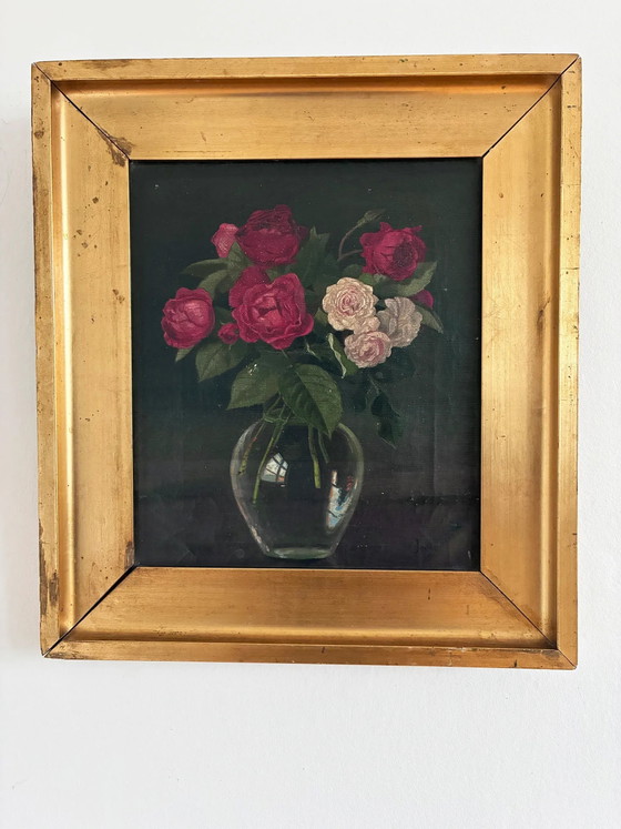 Vintage original floral rose still life oil painting – Paintings & Drawings, Wood, Canvas (photo 15 of 15)