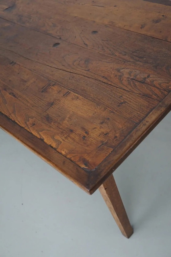 Image 1 of Mesa de comedor rústica francesa de madera de olmo, siglo XX