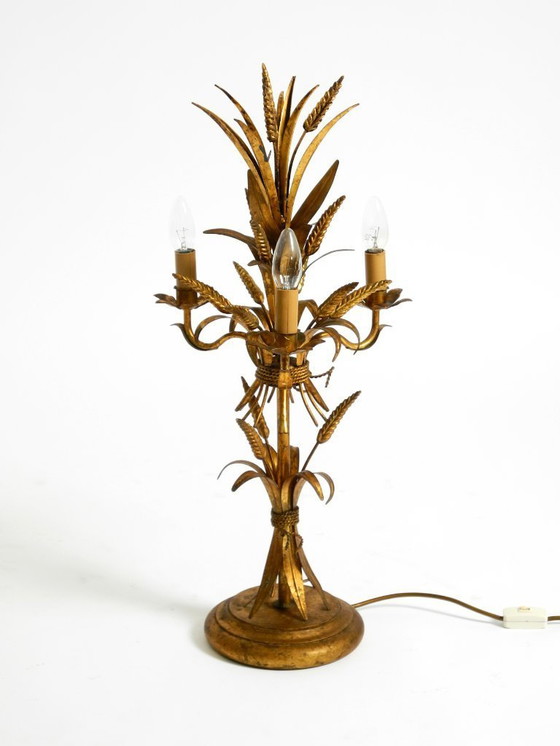 Image 1 of Preciosa lámpara de mesa floral original de los años 70 de Hans Kögl con forma de gavilla de trigo.