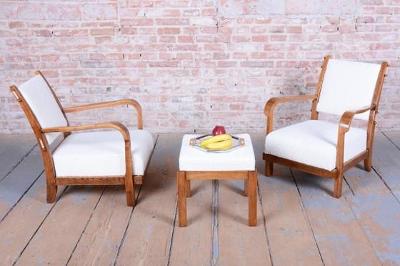 Sgabello Art Déco restaurato, di Krásná Jizba, Rovere, Rivestito, Ceco, anni '30, Poggiapiedi e pouf, Legno (foto 4 di 8)