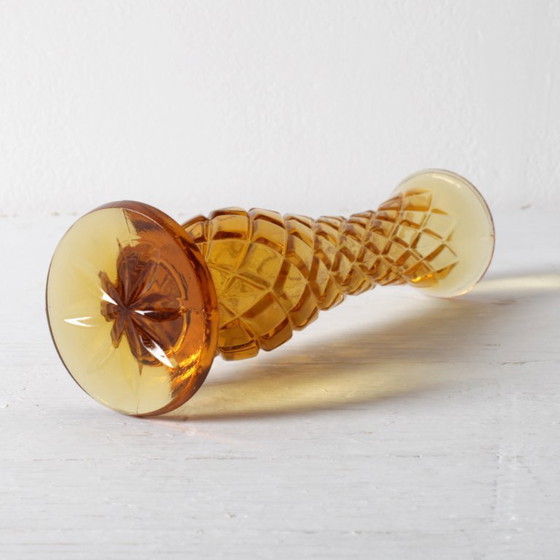 Image 1 of Small Vintage Amber Glass Vase / Mid-century Stylish Vase / Czechoslovakia / 1970s
