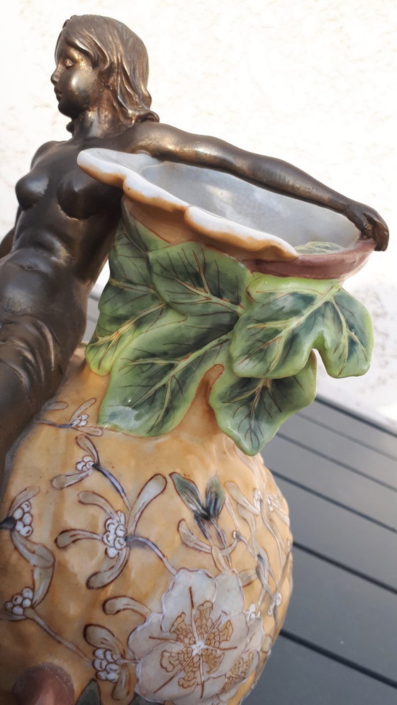 Image 1 of Brocca Art Nouveau - 1895 - Ceramica e bronzo patinato