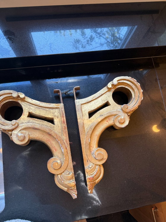 2 decorative Louis Philippe wall Consoles – Wood, Gold (photo 4 of 11)