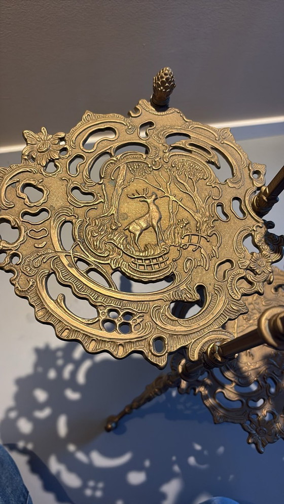 Vintage 1960s Ornate Brass 3-Tier Side Table Or Plant Pot Stand With Deer Motifs – Plant table (photo 5 of 8)