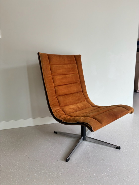 Vintage Lennart Bender swivel chair with suede upholstery, Armchairs, Wood, Leather, Brown (photo 5 of 13)