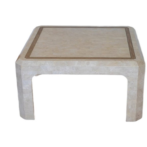 Table basse carrée en travertin dans le style de Maitland-Smith
