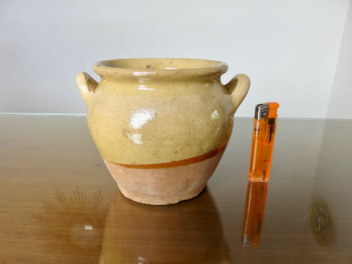 Rare petit pot à confit en terre cuite vernissée début XXème