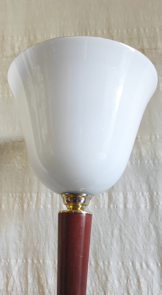 Image 1 of Mazda-style table lamp in wood and opaline glass - mid-20th century