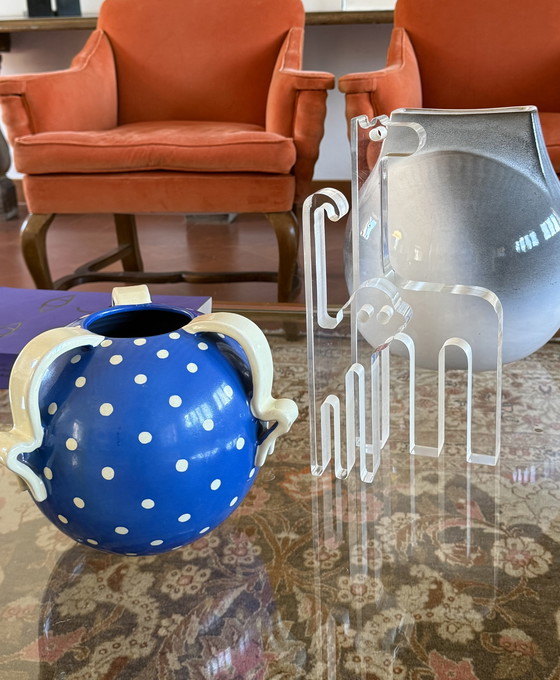 Image 1 of Art Deco blue ceramic vase, Rometti, Umbertide Italy 1930s