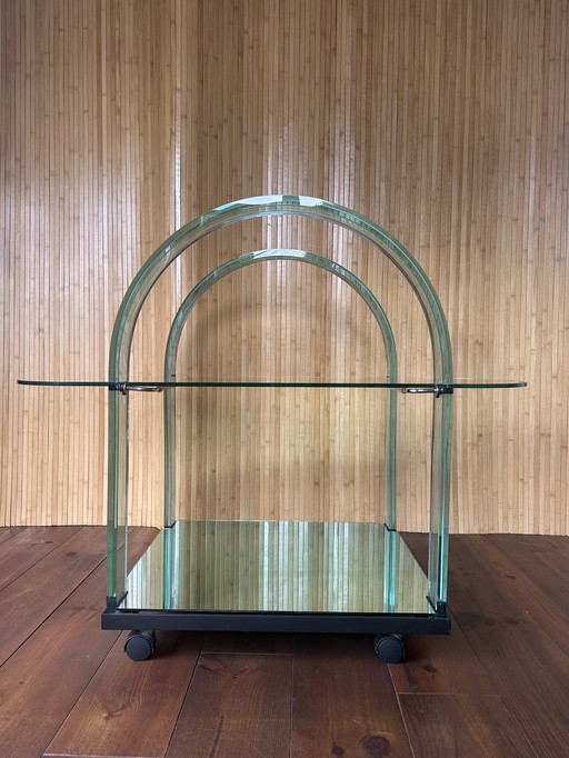 Carro curvo de cristal verde de Fiam, Italia, años 80