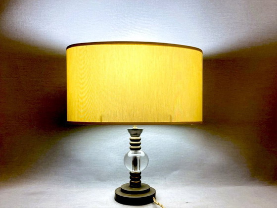 Vintage Hollywood Regency Inspired Brass Table Lamp With Silk Rum Lampshade – Textile (photo 7 of 12)