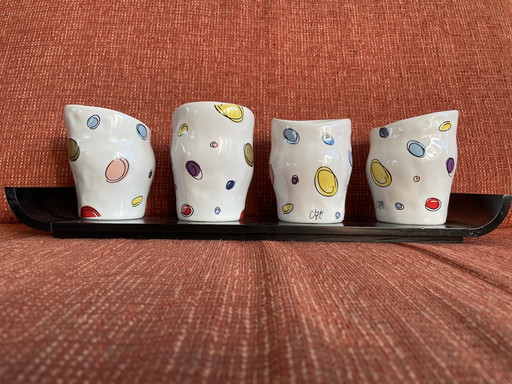 4 Mugs Artihove With Matching Tray