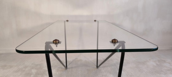 Image 1 of 😍 Stunning AIRBORNE asymmetrical coffee table, 1950s style, glass and lacquered metal, Made in Montreuil 😍