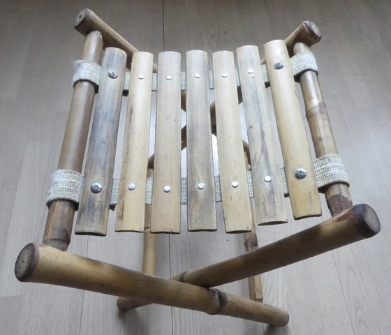 Image 1 of Vintage opvouwbare kruk, visserskruk, bamboe kruk, jaren 70, woaeb