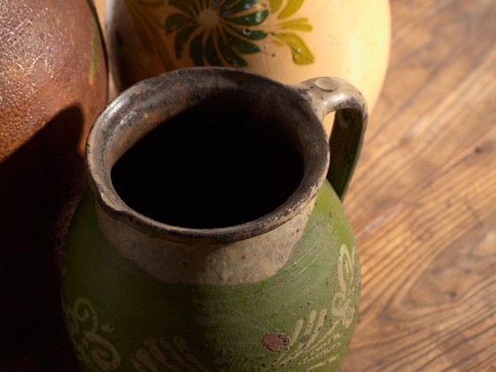 Set of 3 Antique Glazed Ceramic Jugs, Central Europe, circa 1920, Crockery, Brown (photo 3 of 14)