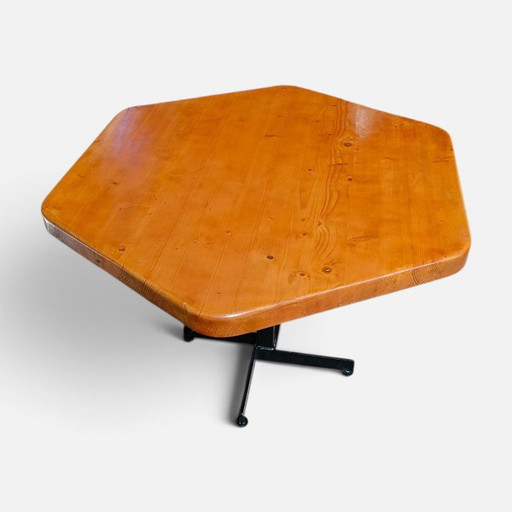 Charlotte Perriand Les Arcs Table Hexagonale Années 1970 – tafels, Metal, Wood, Vintage