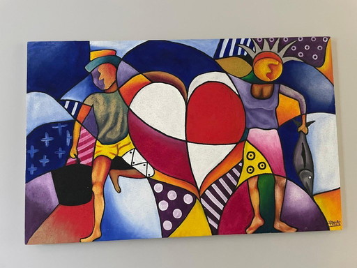 Peinture abstraite de style cubiste Artiste cap-verdien 'Eliseu'