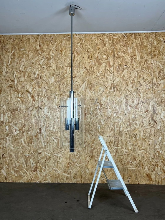 Image 1 of Lampadario anni &#39;60-&#39;70, enorme lampadario a sospensione in vetro Limburg e design cromato