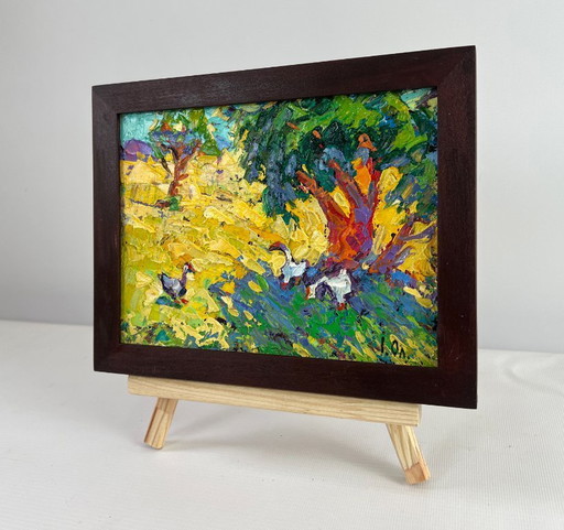 Original Oil Painting Nature Field Landscape A day filled with summer