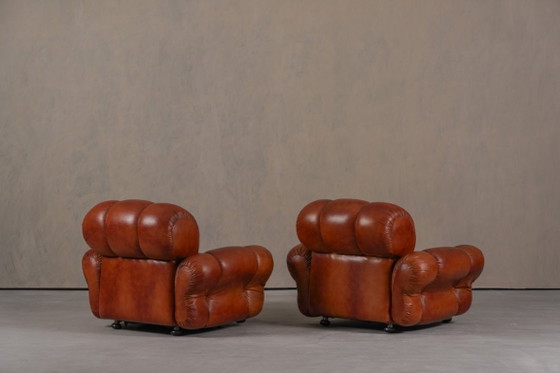 Image 1 of Fauteuils club italiens vintage en similicuir cognac, Italie, années 1970, lot de 2