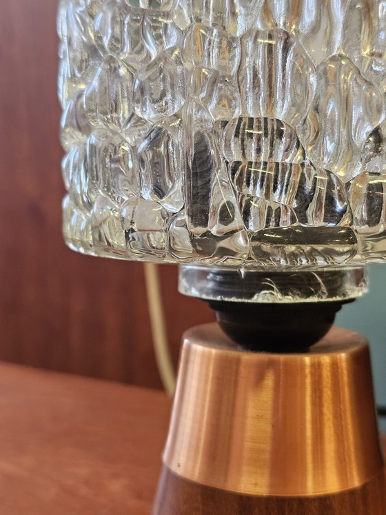 Image 1 of Vintage Glass Table Lamp Wooden Copper Base