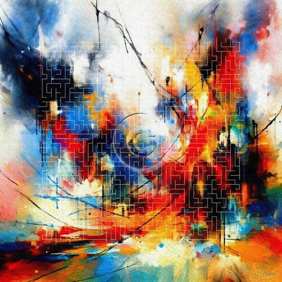 Image 1 of Colorful Abstract Acrylic Painting on Canvas / 60x60 cm