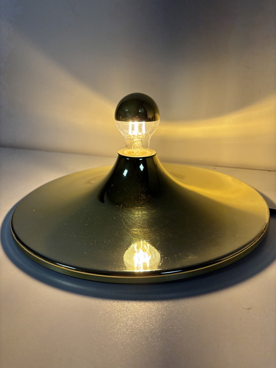 Image 1 of Large Vintage gold space age 60s saucer or disc wall lamp Egoluce Italy