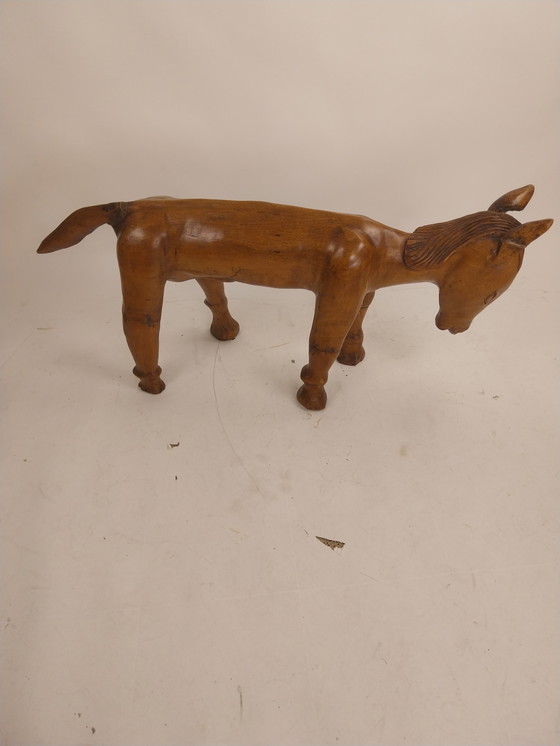 Image 1 of 1 teakhouten ezel. Handwerk 1970's 