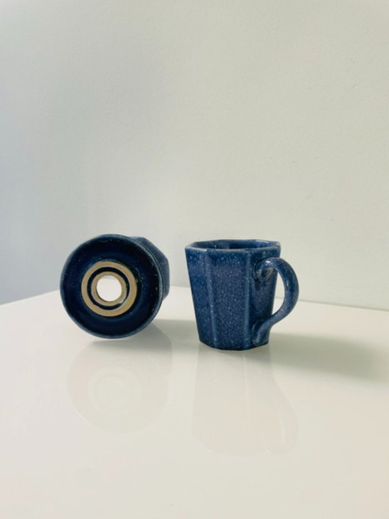 Image 1 of Mug scandinave en céramique avec filtre à café – émail bleu