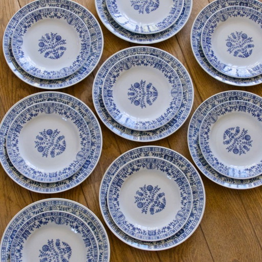 Vintage Porzellan-Essgeschirr-Set, signiert Kahla Germany, Kobalt