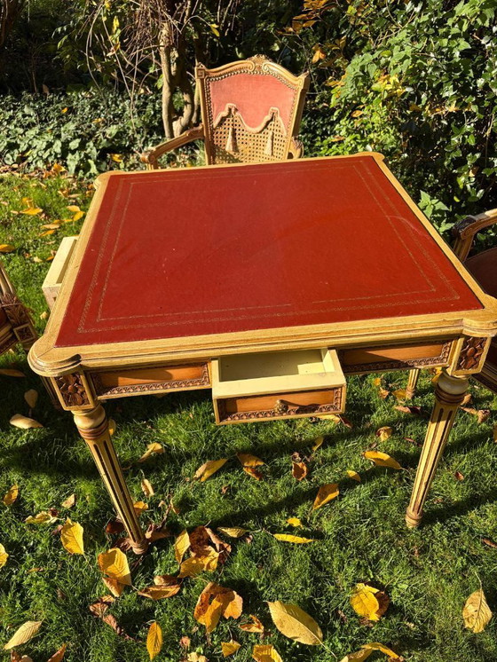 Image 1 of French writing desk with 4 chairs. Beautiful and decorative.