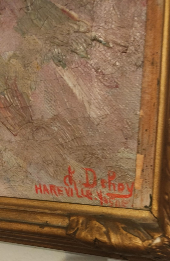 Image 1 of Painting by artist Charles Dehoy 1872-1940 from Brussels Saint-Gilles - the work depicts a village in Hareville in France