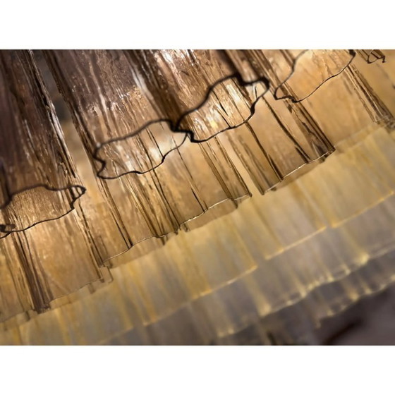 Image 1 of Lampadario ovale in vetro di Murano italiano, realizzato a mano – Oro opaco e multicolore
