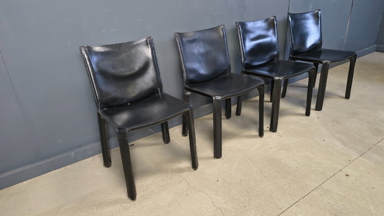 Image 1 of Zwarte leren Mario Bellini Cab eetkamerstoelen, Italië, jaren 70 - set van 4