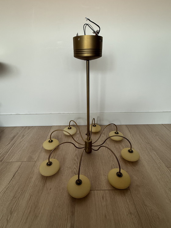 Image 1 of Space Age / Mid-Century Modern pendant lamp brass and opal glass