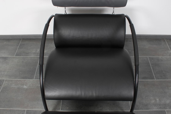 Image 1 of Schwarzer Lederstuhl Zyklus Lounge Chair + Hocker von Peter Maly für Cor