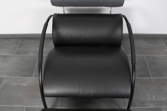 Image 1 of Black Leather Zyklus Lounge Chair + Hocker by Peter Maly for Cor