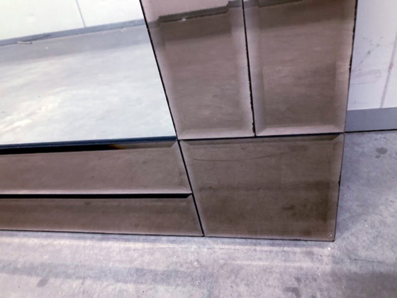 Image 1 of Large wall mirror in Art Deco style, facet-cut pink and clear glass