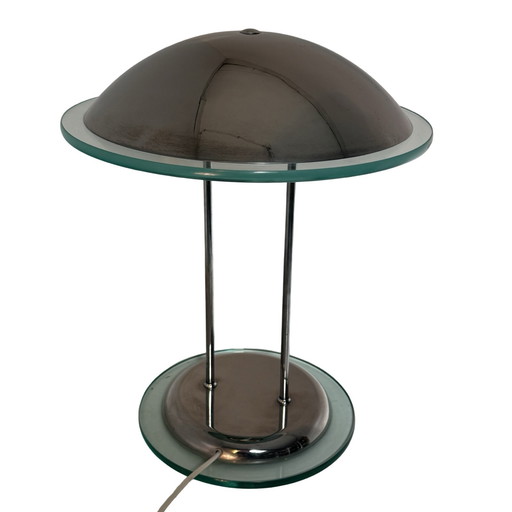 Herda - Vintage Memphis style Desk lamp - Glass and Chrome - Ufo / Mushroom shaped