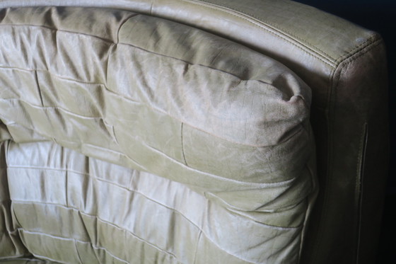 Image 1 of Poltrona angolare grande in pelle verde oliva patchwork di Laauser, anni '70