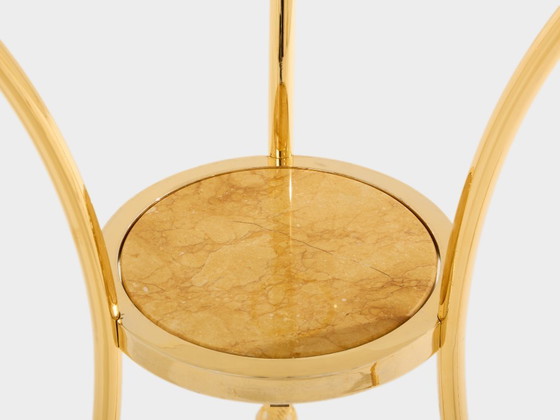 Image 1 of Coppia di tavoli gueridon in ottone e marmo neoclassici Maison Charles, anni '60